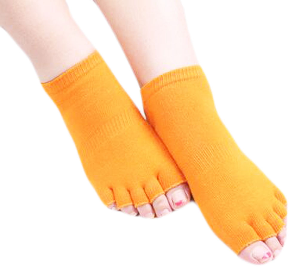 Soft Cotton Toe Yoga Socks Orange Non Slip Socks