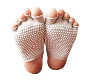 Fashion Cotton Semi palm Toe Yoga Socks Non Slip Absorbent Socks-White
