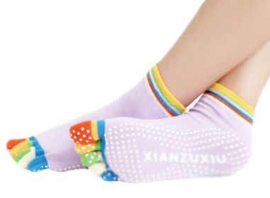 Purple Thicken Non Slip Women Cotton Toe Yoga Socks